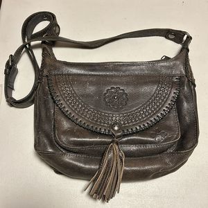 Patricia Nash Camila Leather Crossbody Bag Purse, Dark Gray
